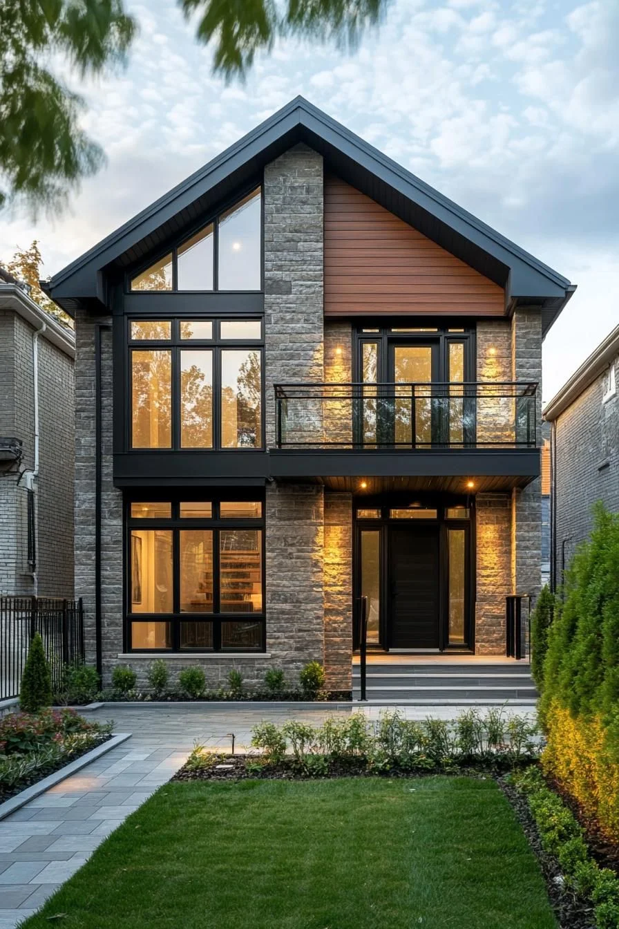 Modern Stone House With a Balcony
