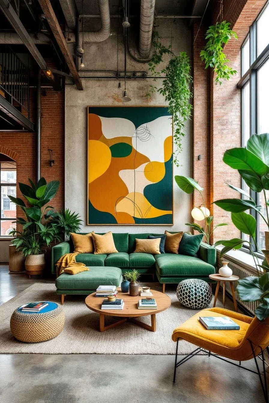 A Canvas-Filled Loft With Green Accents