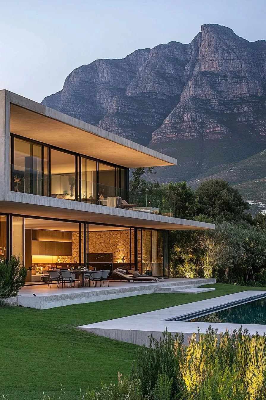 Mountain Glass Home with Stone Details
