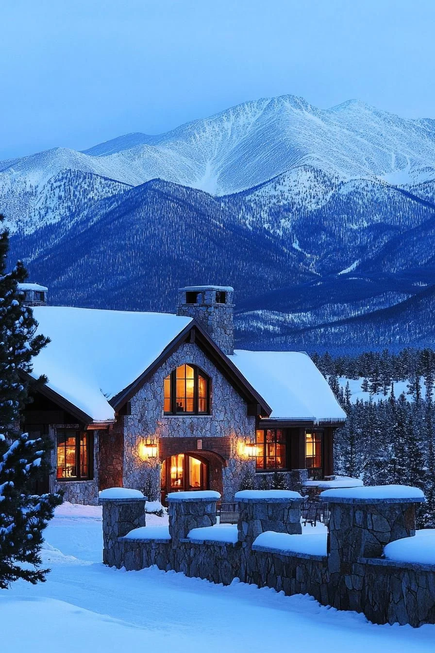 Snow-Covered Stone Mountain Home