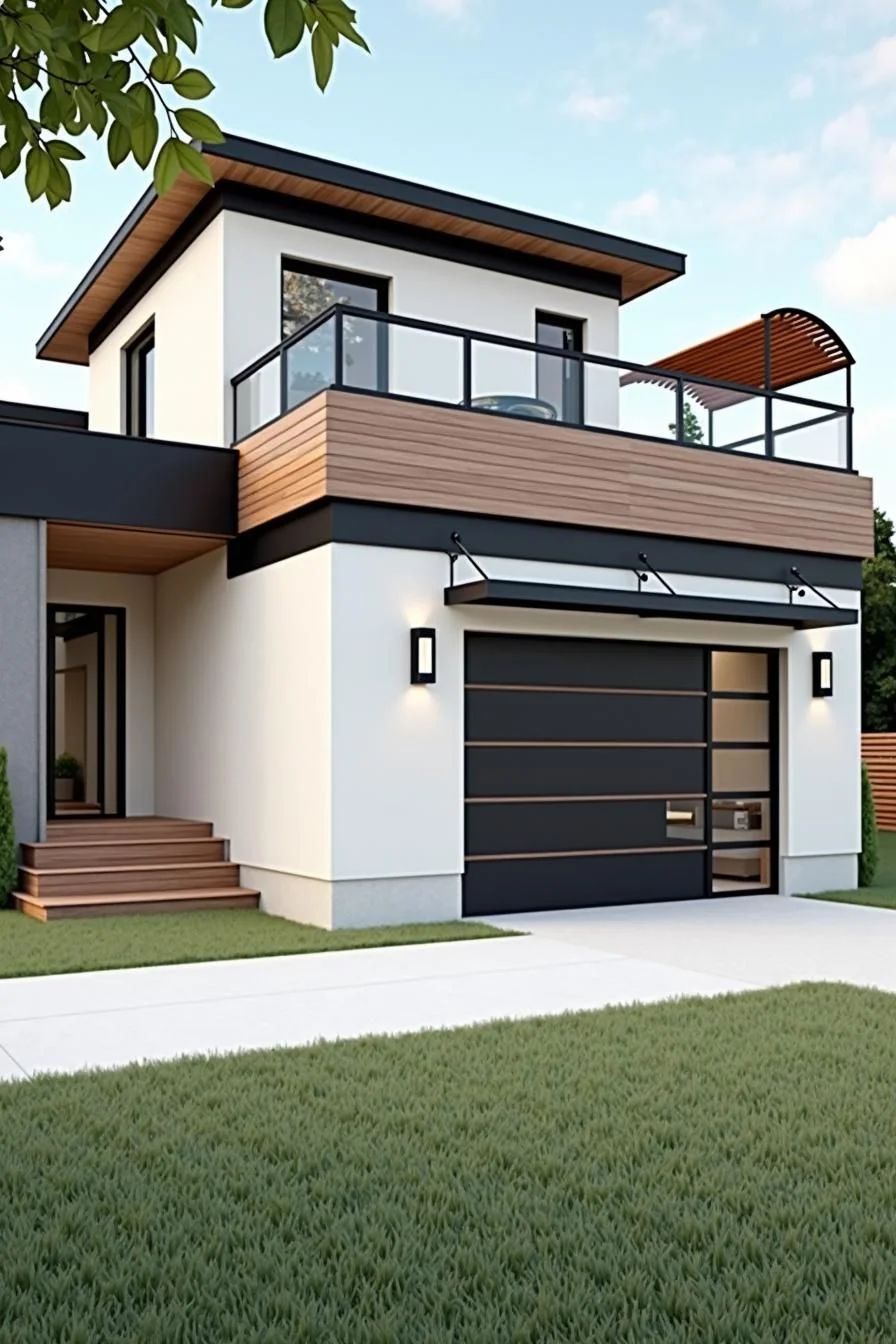 Upscale Garage House With Steel Stairs