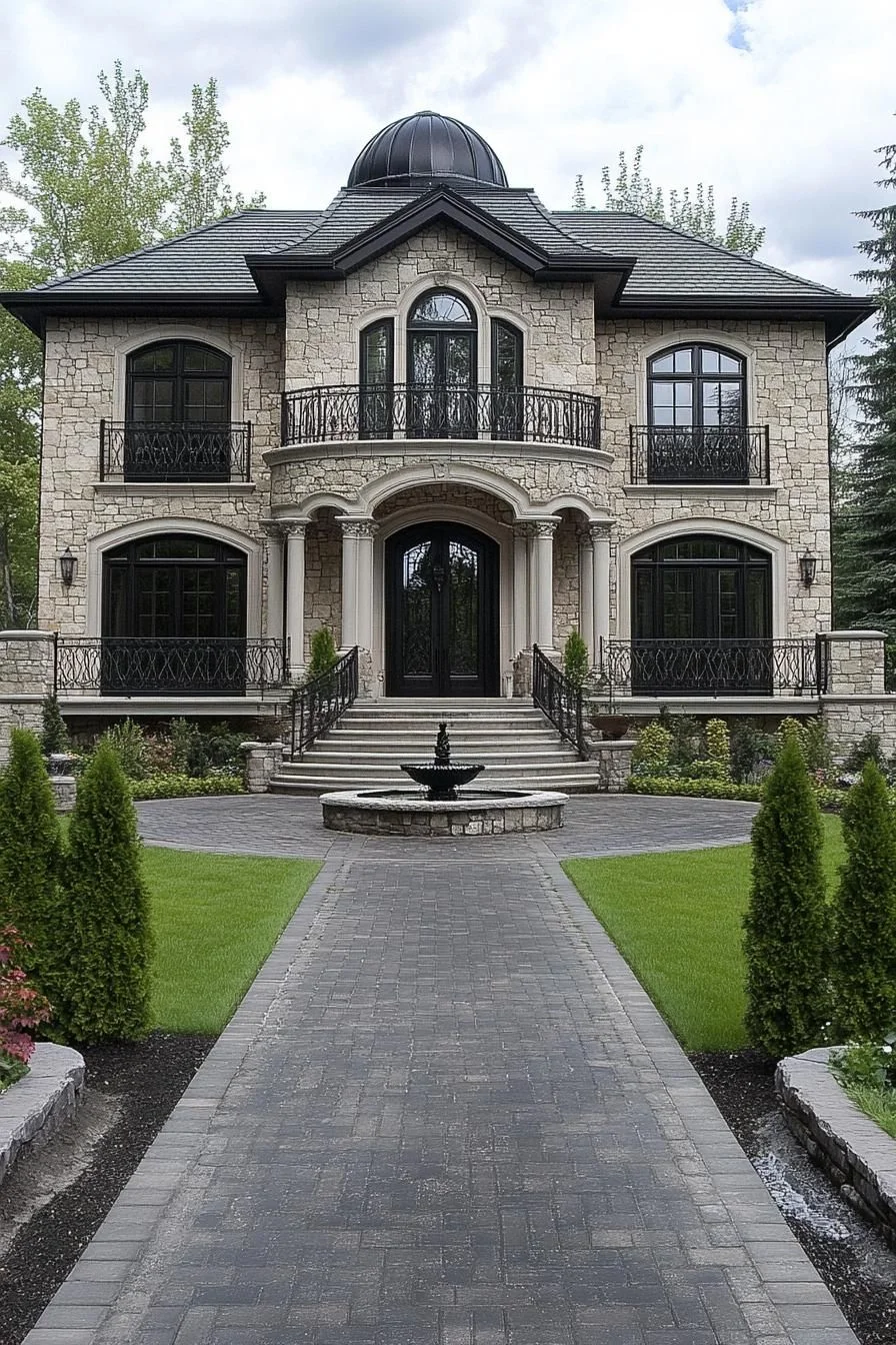 Neoclassical Elegance Along a Paved Pathway