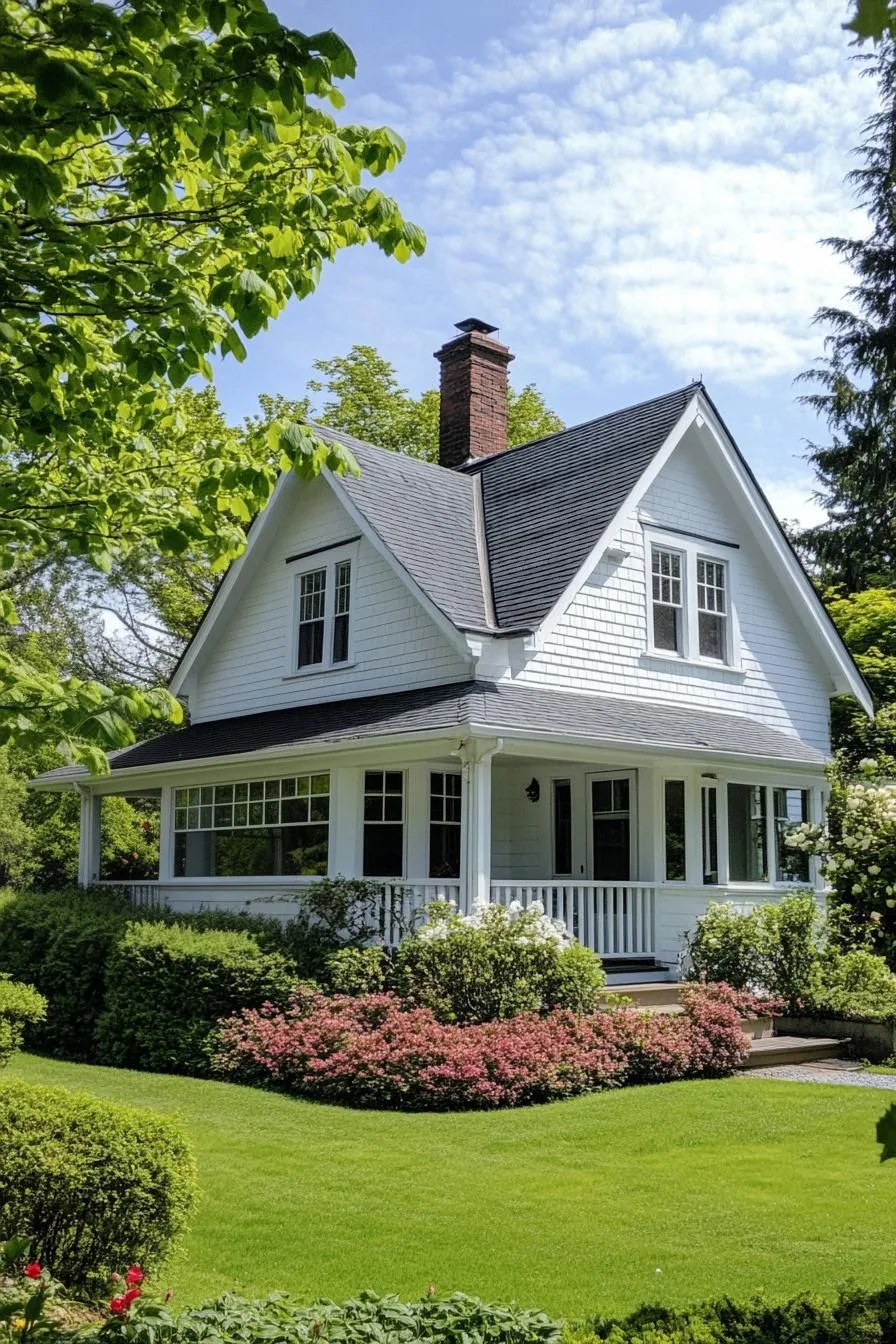 White Cottage Framed by Greenery