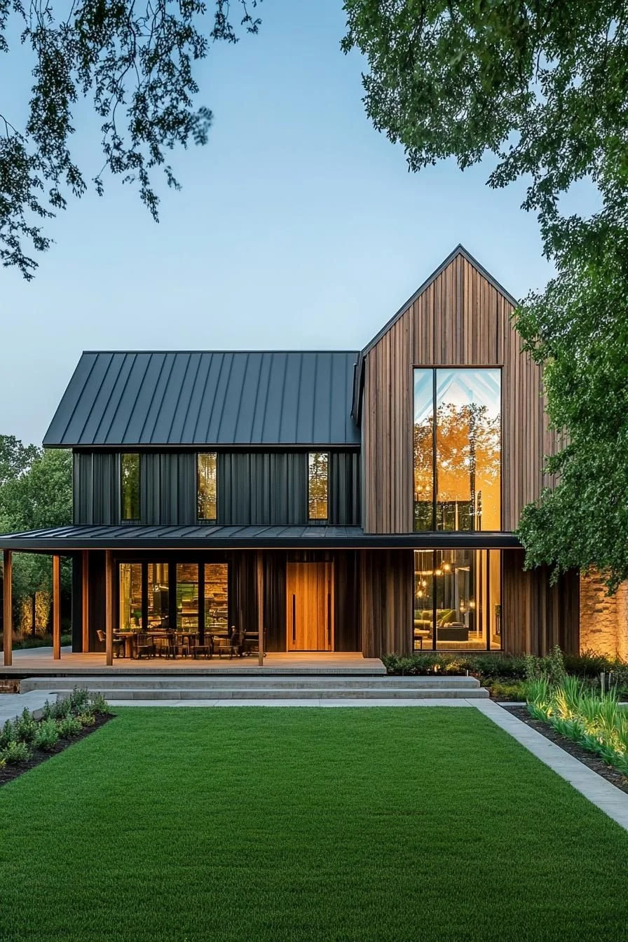 A Barndominium With Warm Wood Panels