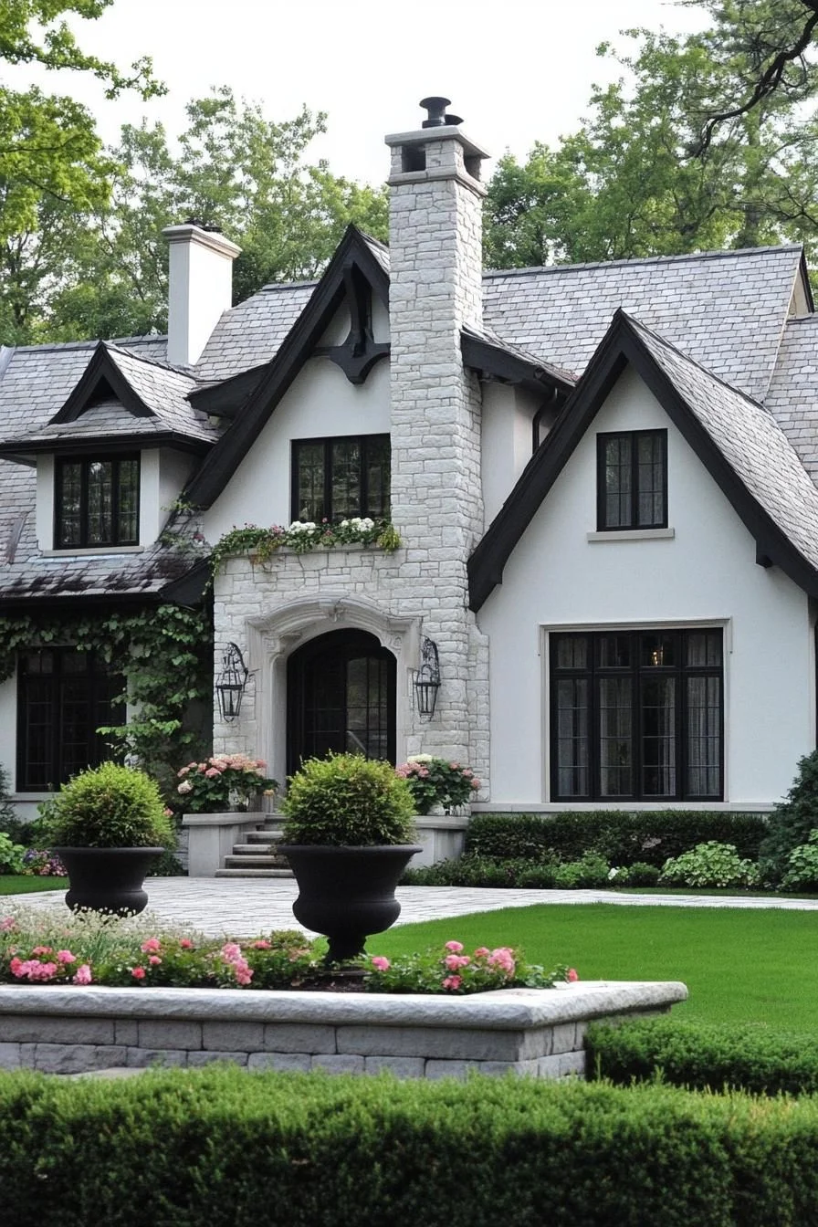Stone Cottage Surrounded by Lush Greenery