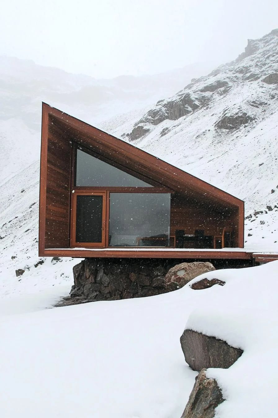 Sharp-Angled Chalet Set in the Snow