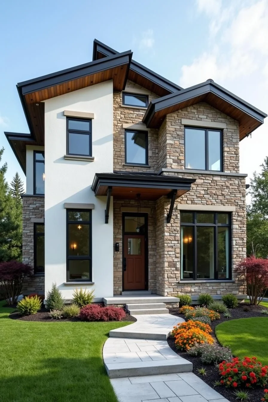 Stone-Front House Blends Classic and Modern