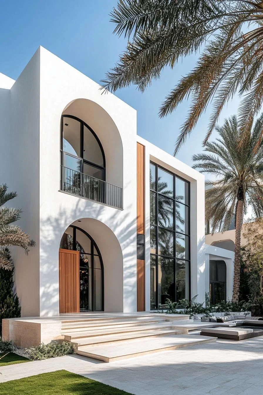 A Whitewashed Home Framed by Palms
