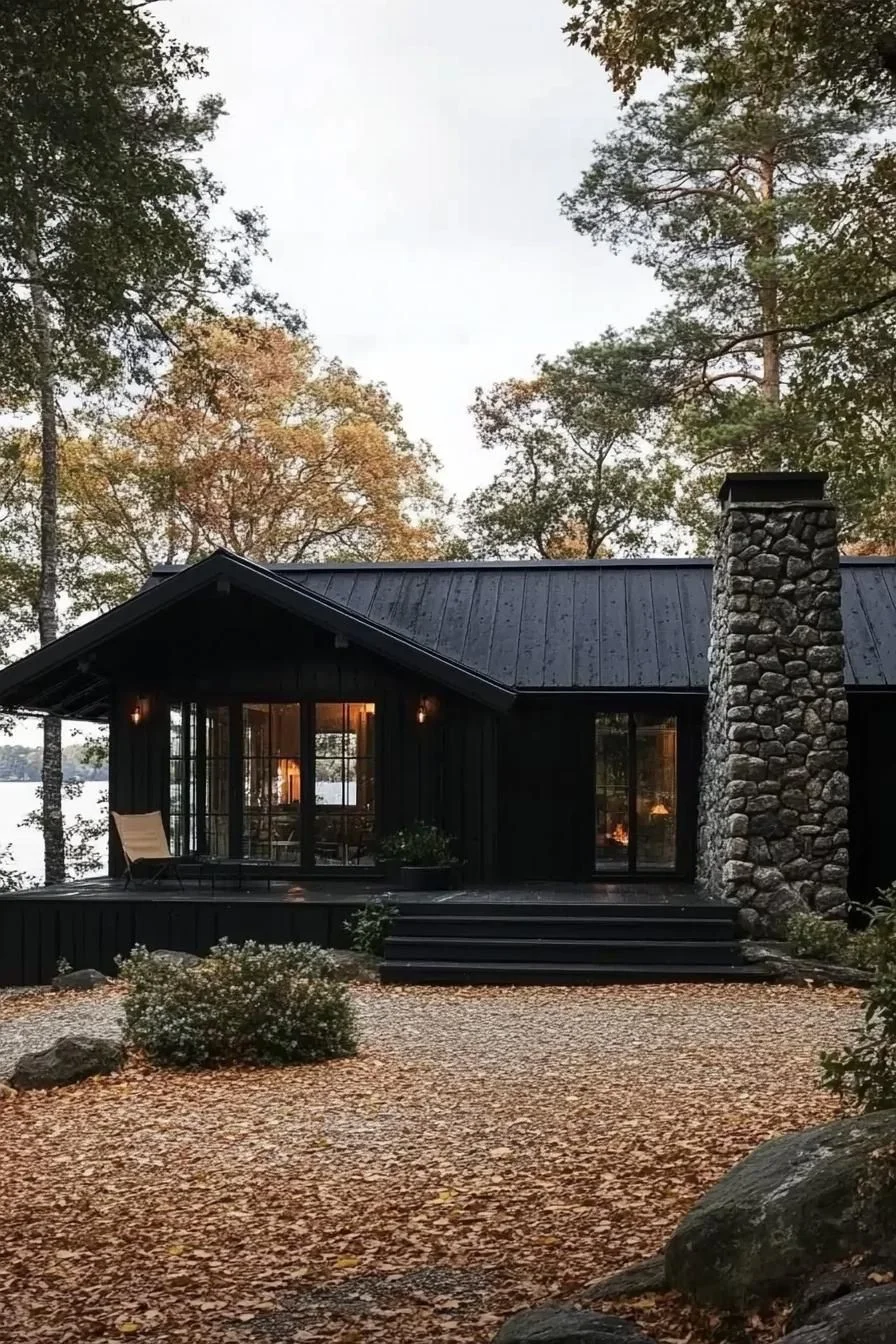A Charcoal-Toned Woodland Cabin
