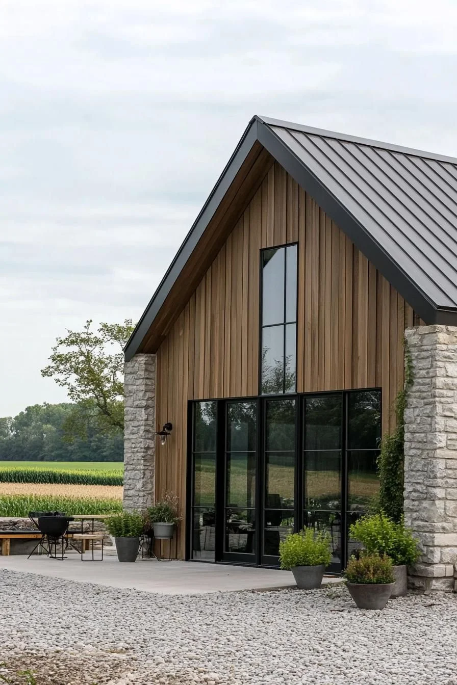 A Rustic Metal Barndominium With Stone Front