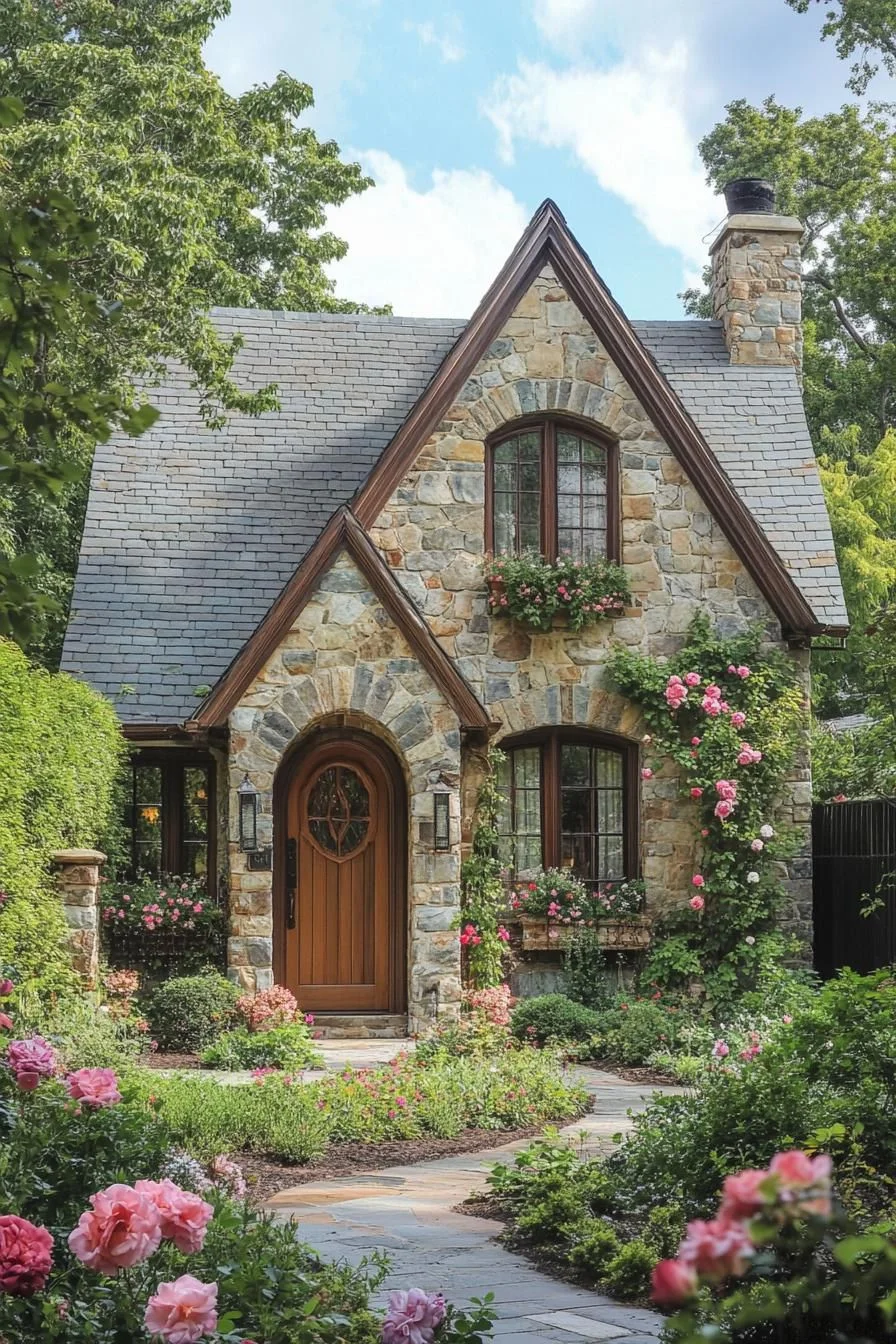 Blossom-Covered Stone Cottage Charm