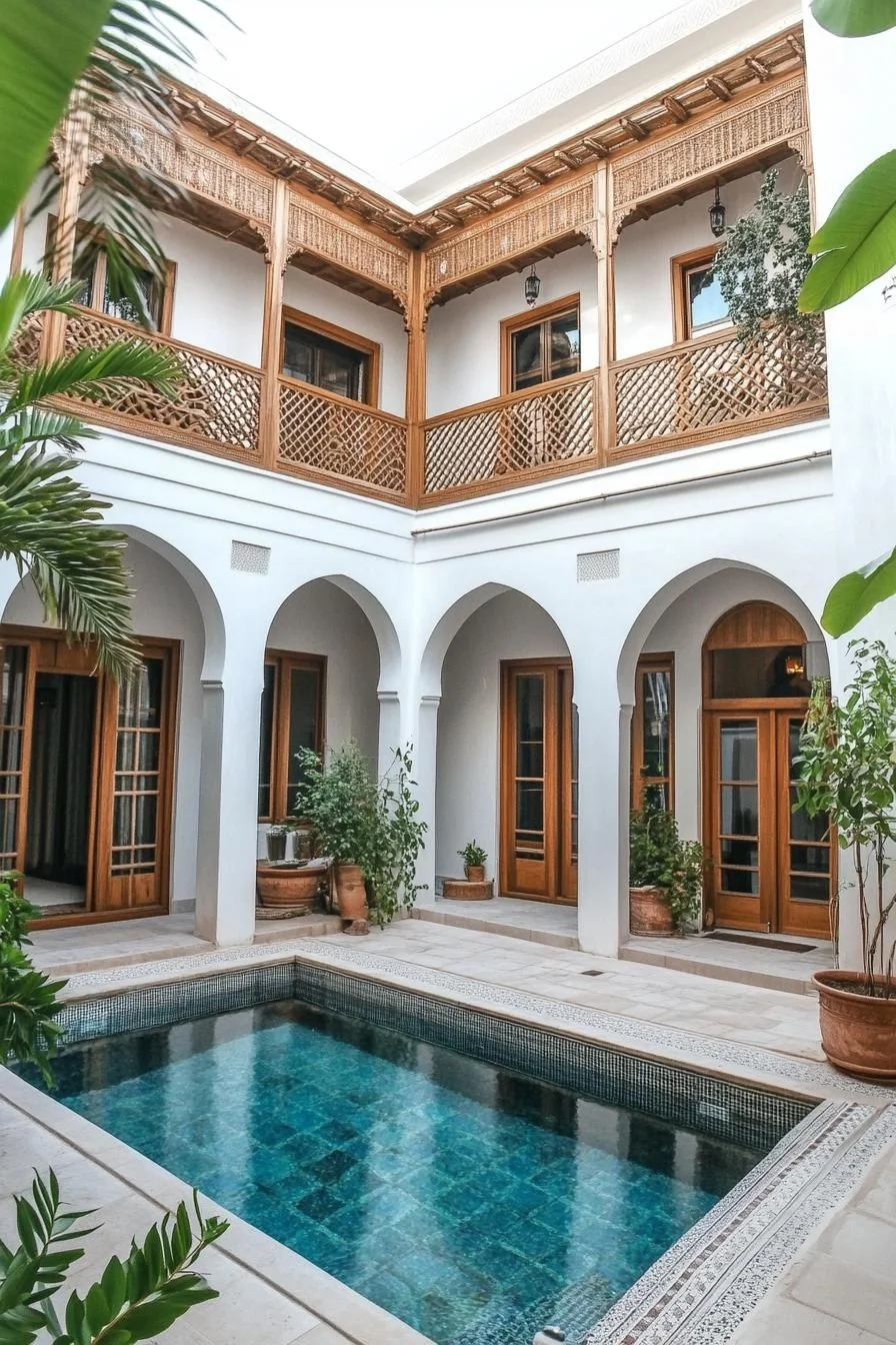 Wooden Details by a Quiet Pool