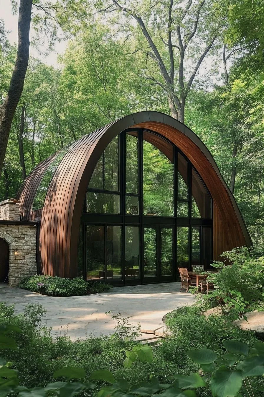 A Sleek Arched Retreat Tucked in Nature