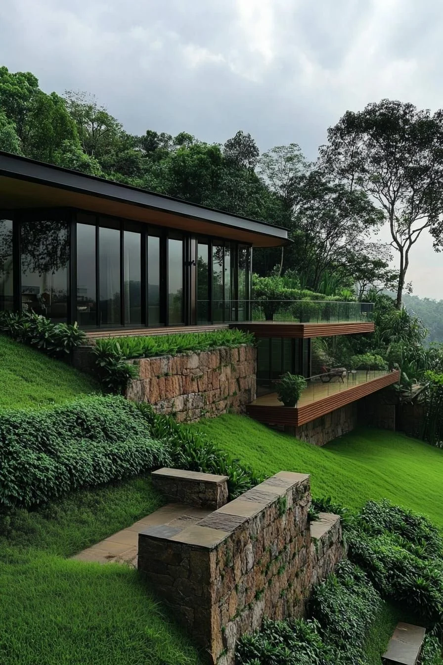 Green Hillside Cascading Home