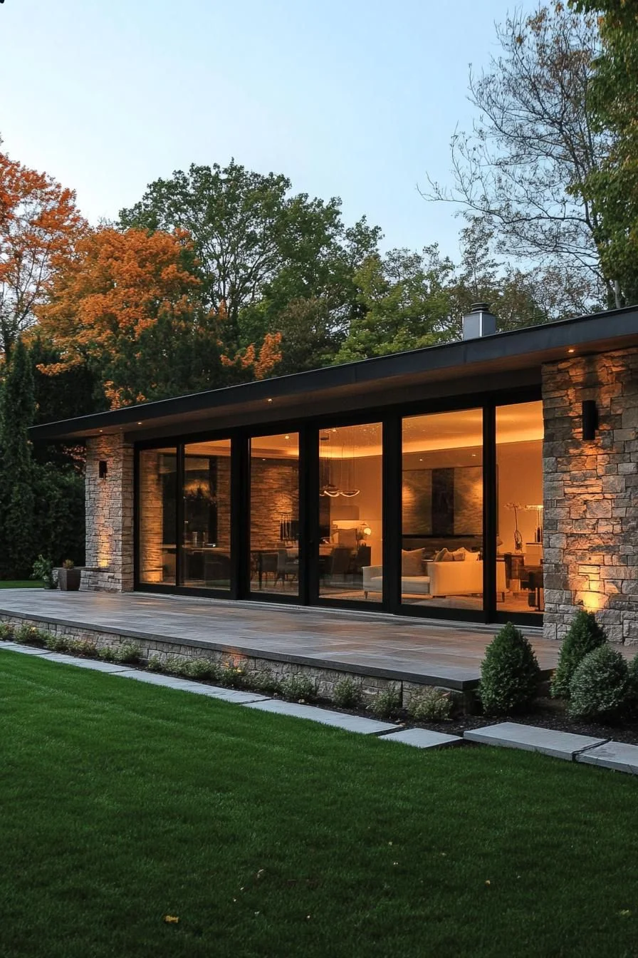 A Warmly Lit Stone Bungalow