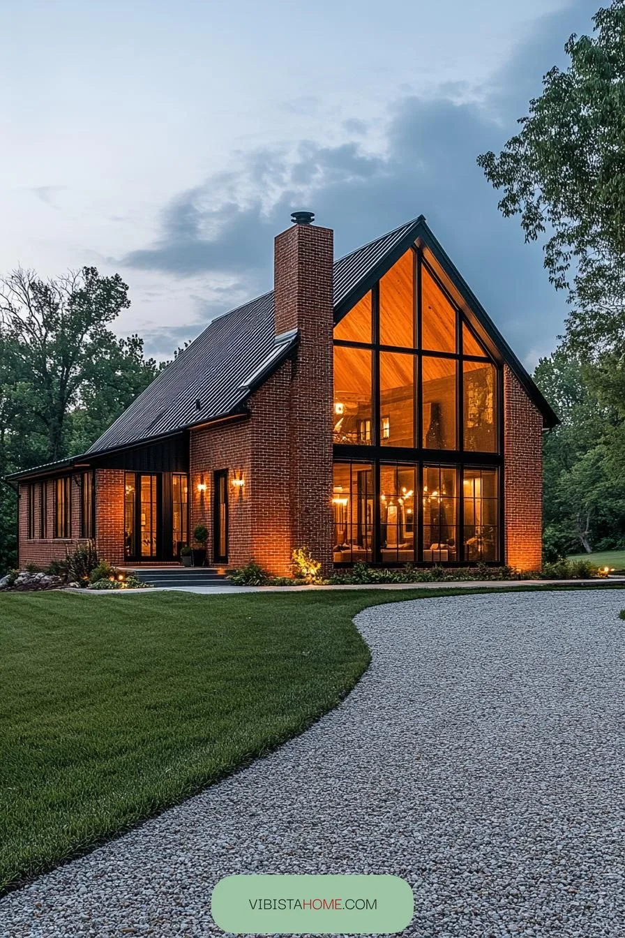 Brick-Lit Retreat Along a Pebbled Path