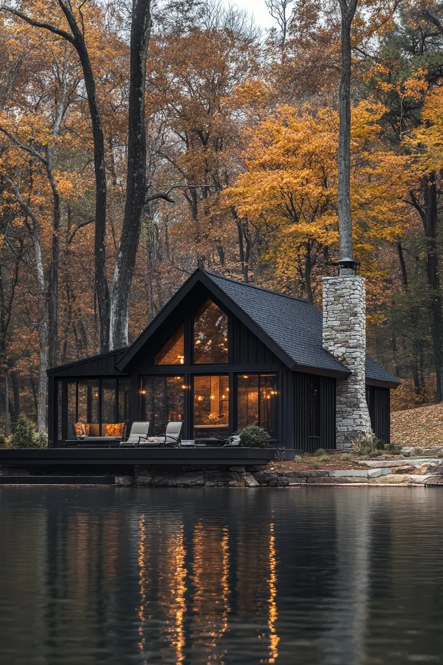 A Lakeside Cabin at Dusk