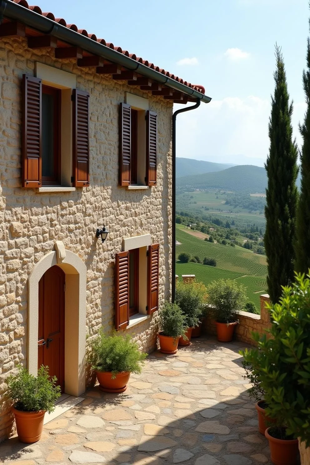 Stone Facade Overlooking Tuscan Hills