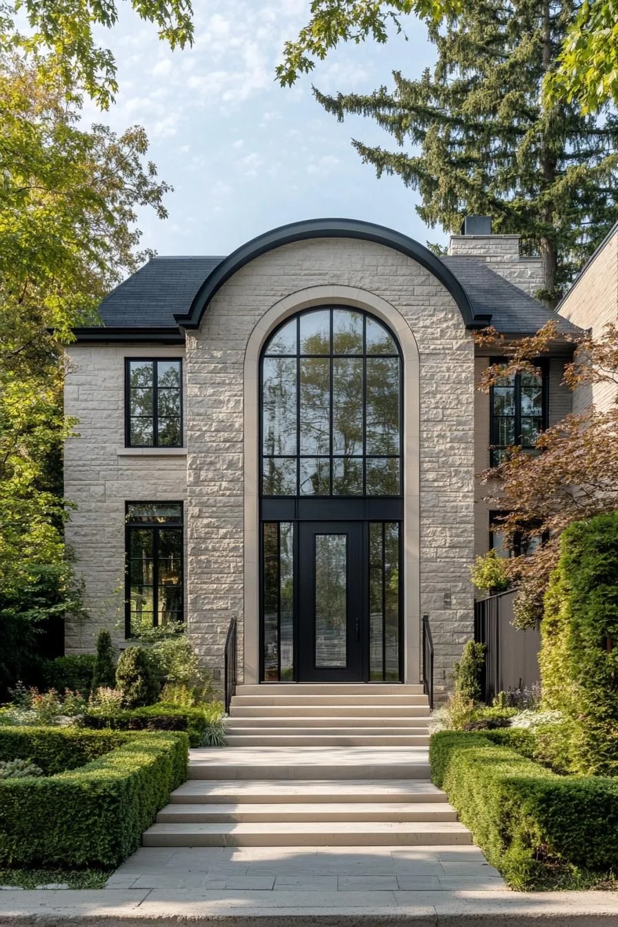 Glass Archway Meets French Stonework