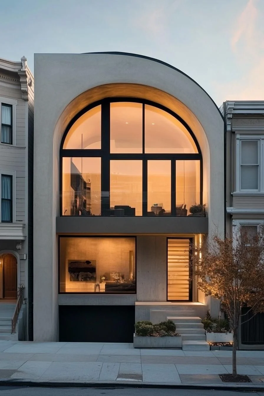 Crescent-Shaped Facade with Curved Charm