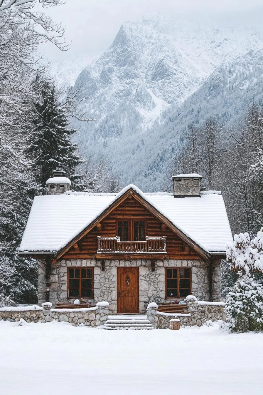 Rustic Snow Retreat Among Majestic Peaks