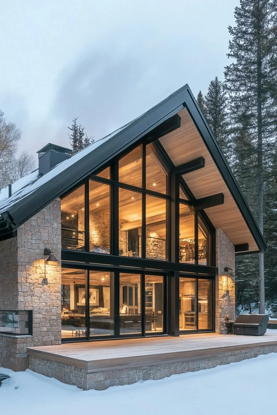 Glass-Walled Peak Retreat in the Snow