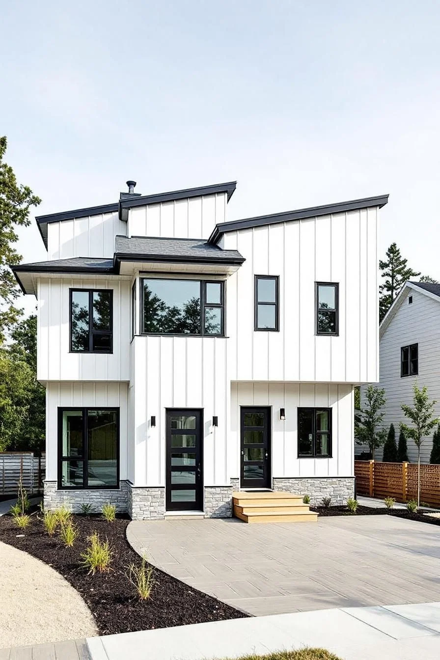 Simple White Exterior With Dark Design Touches