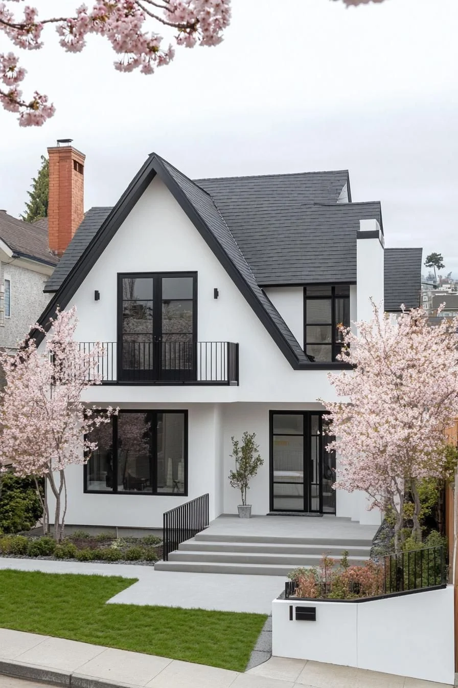 Peaceful White House Among Flowering Trees
