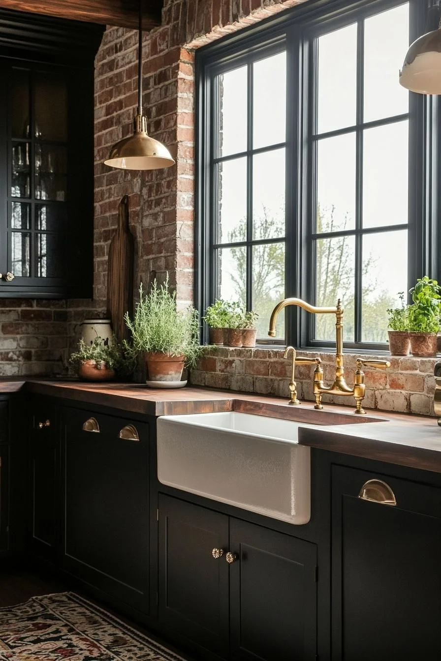 A Small Rustic Kitchen With Herb Accents