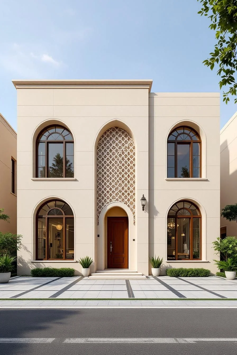 A Regal Entrance With Arched Detail