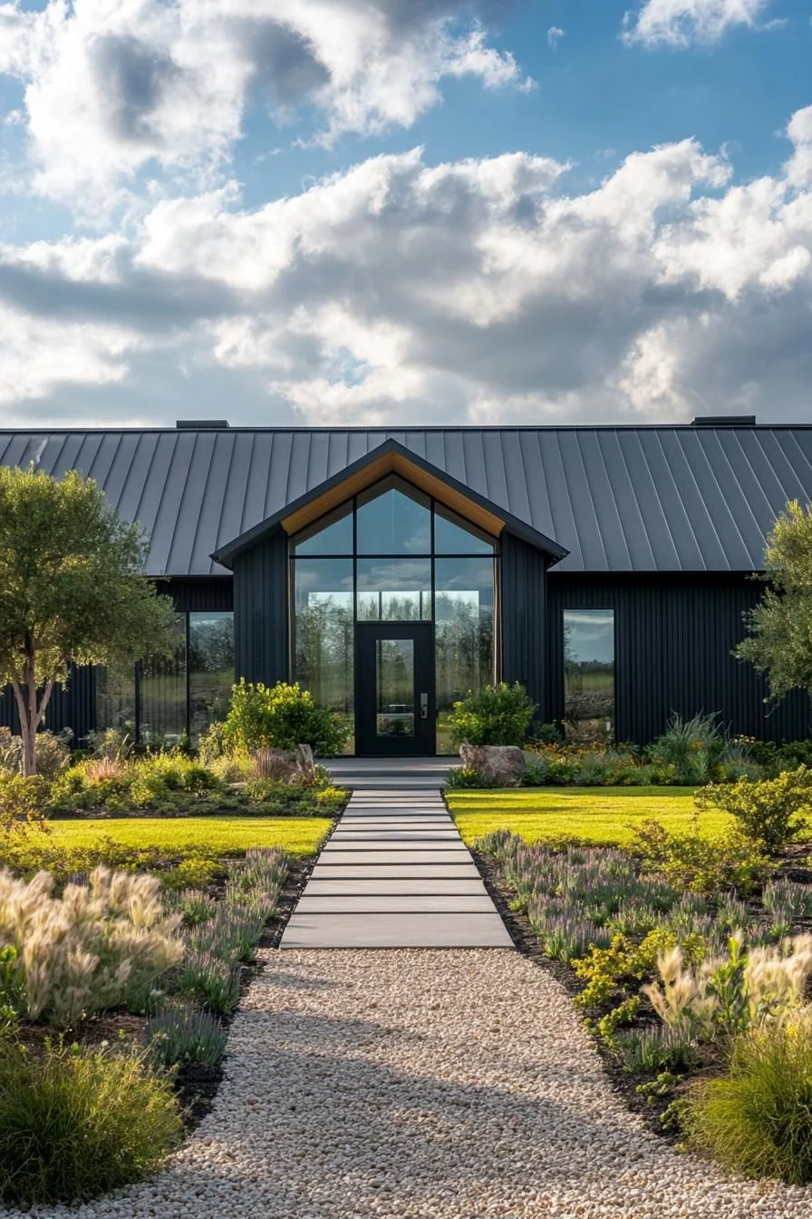 A Sleek Black Barndominium Design