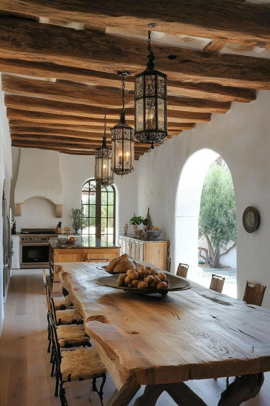 Spanish Kitchen With Walnut Ceiling Beams