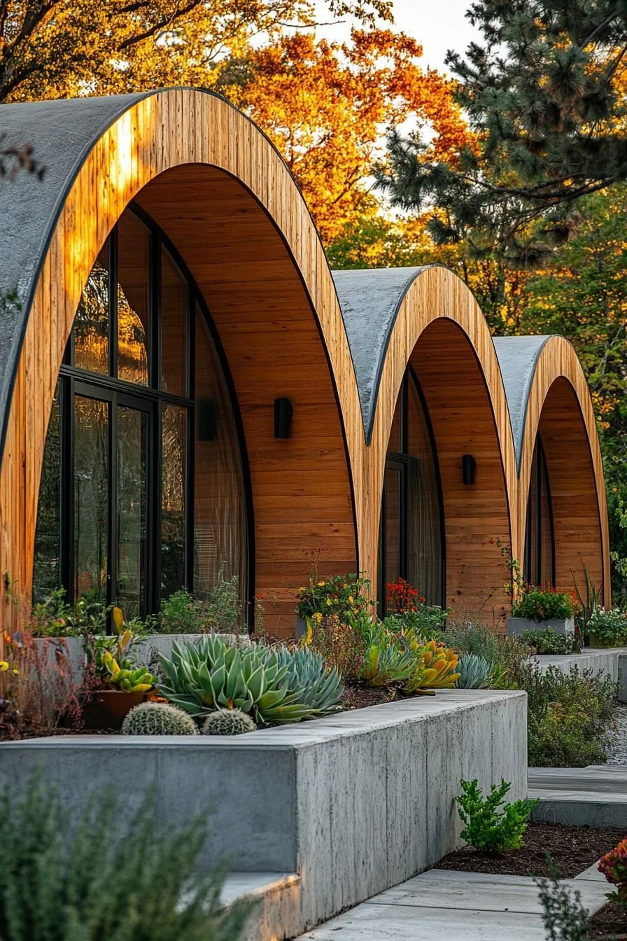 Curved Arches in a Wood Facade Design