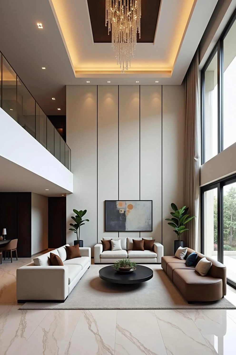 Statement Chandelier in a Cozy Living Room