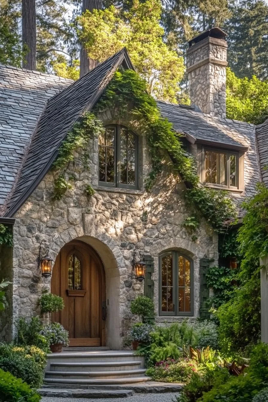 A Stone Cottage with Playful Ivy Accents