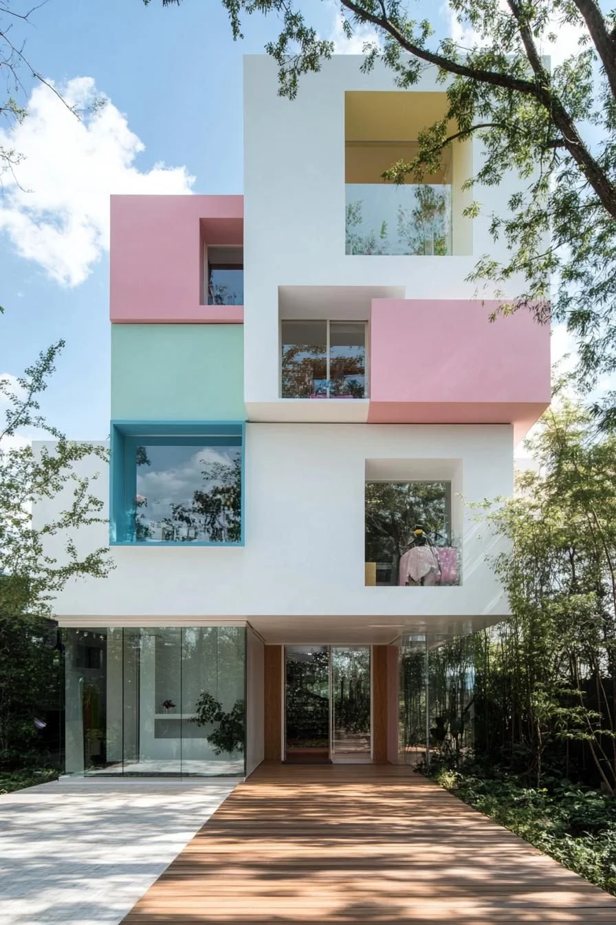Pastel Cube House Exterior Ideas