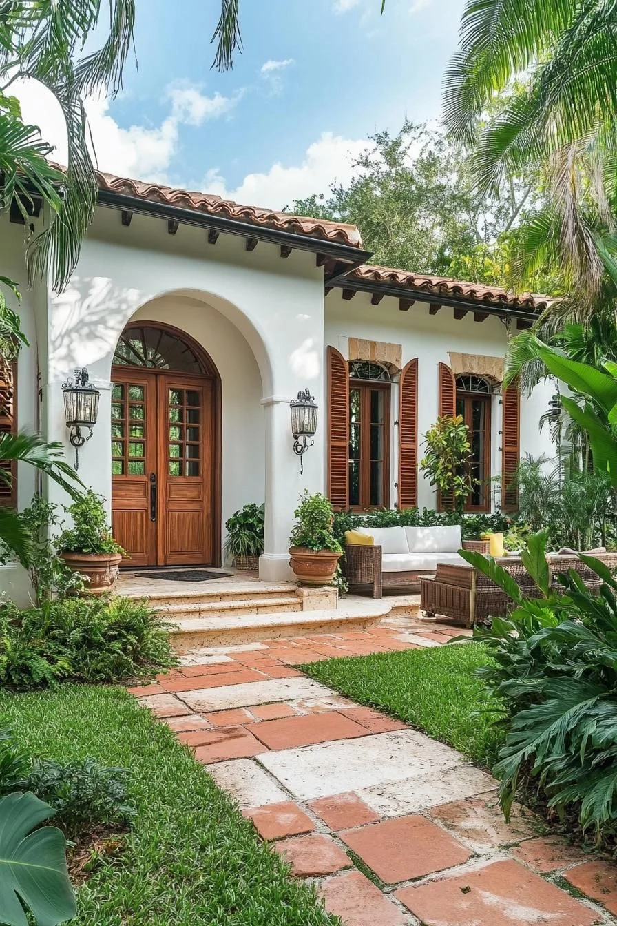 Whitewashed Tuscan Facade with Arches
