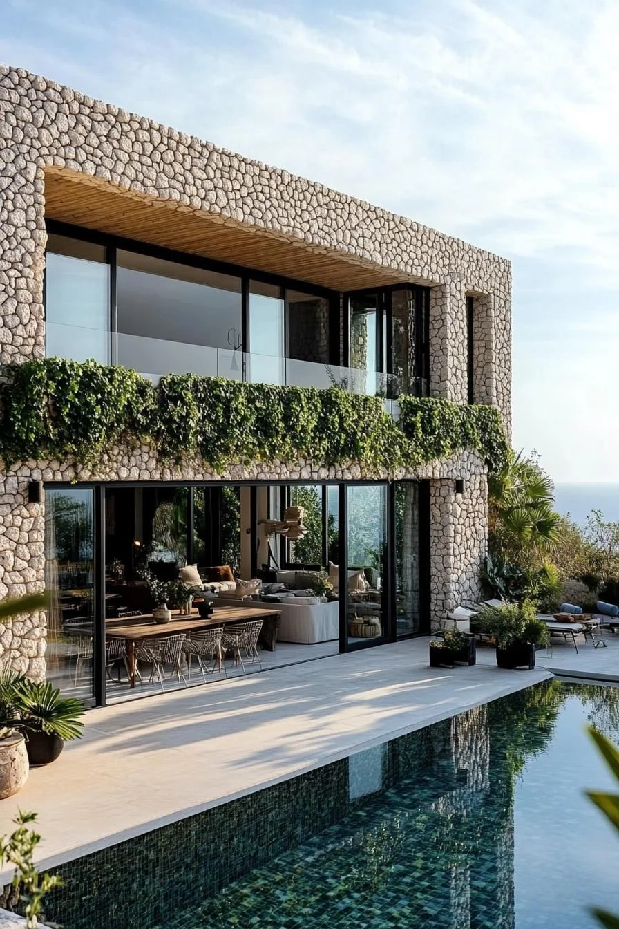Modern Stone House with Ivy
