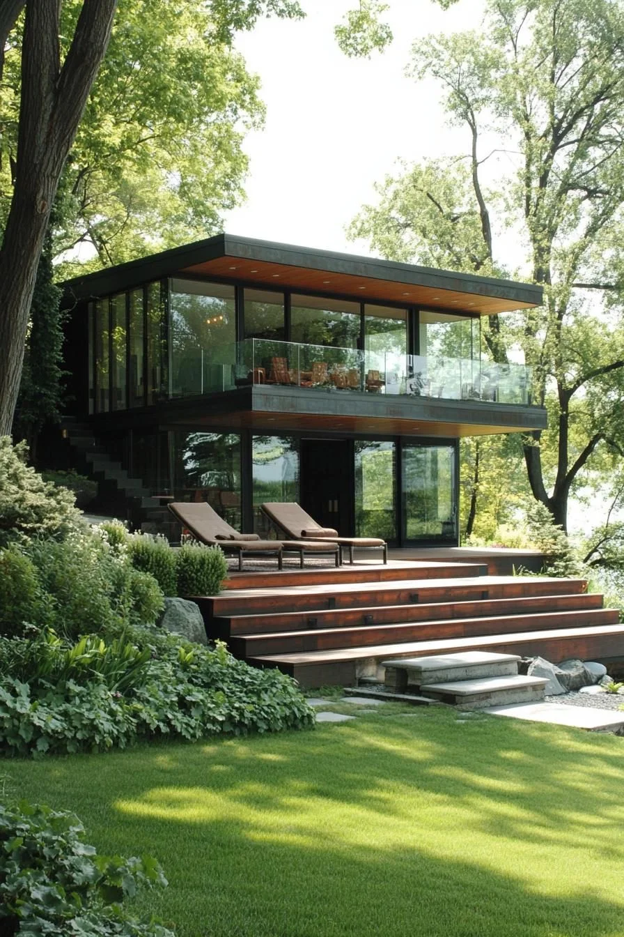 A Flat Roof Home Framed by Trees