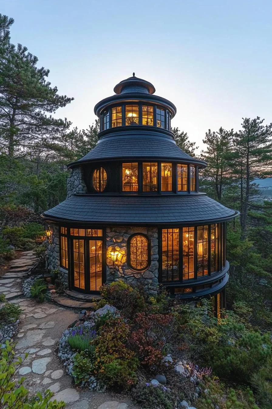 A Lighthouse Built From Stone Lanterns