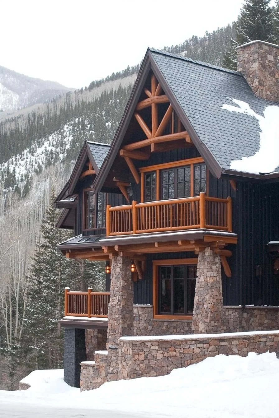 Log Castle on a Snowy Summit