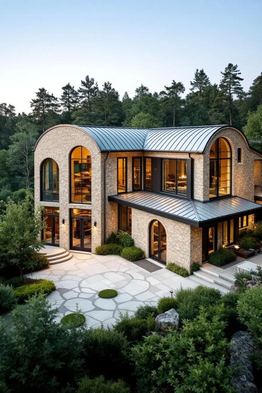 An Arched Brick House Among Greenery