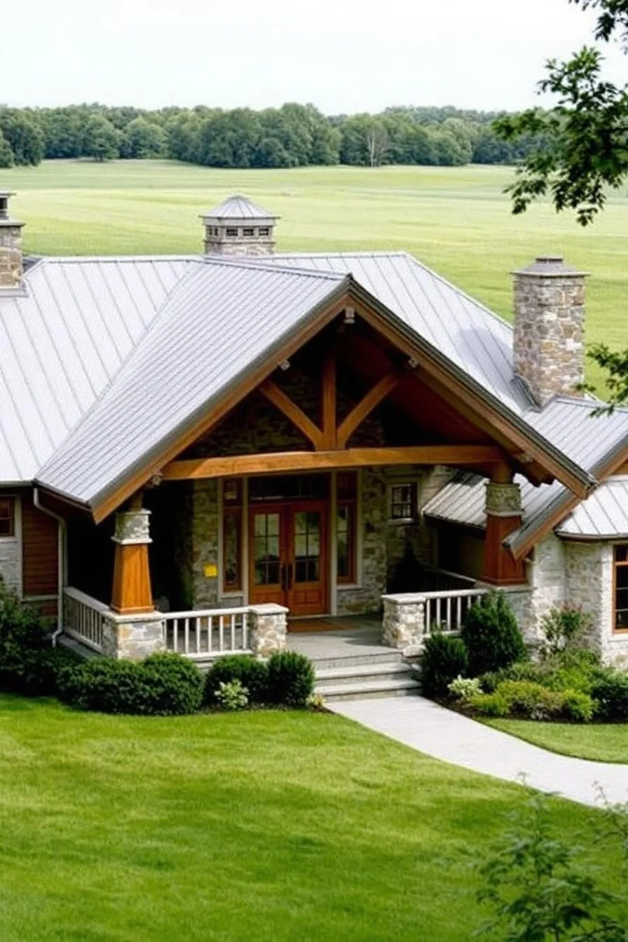 A Stately Stone Farmhouse with a Shiny Roof