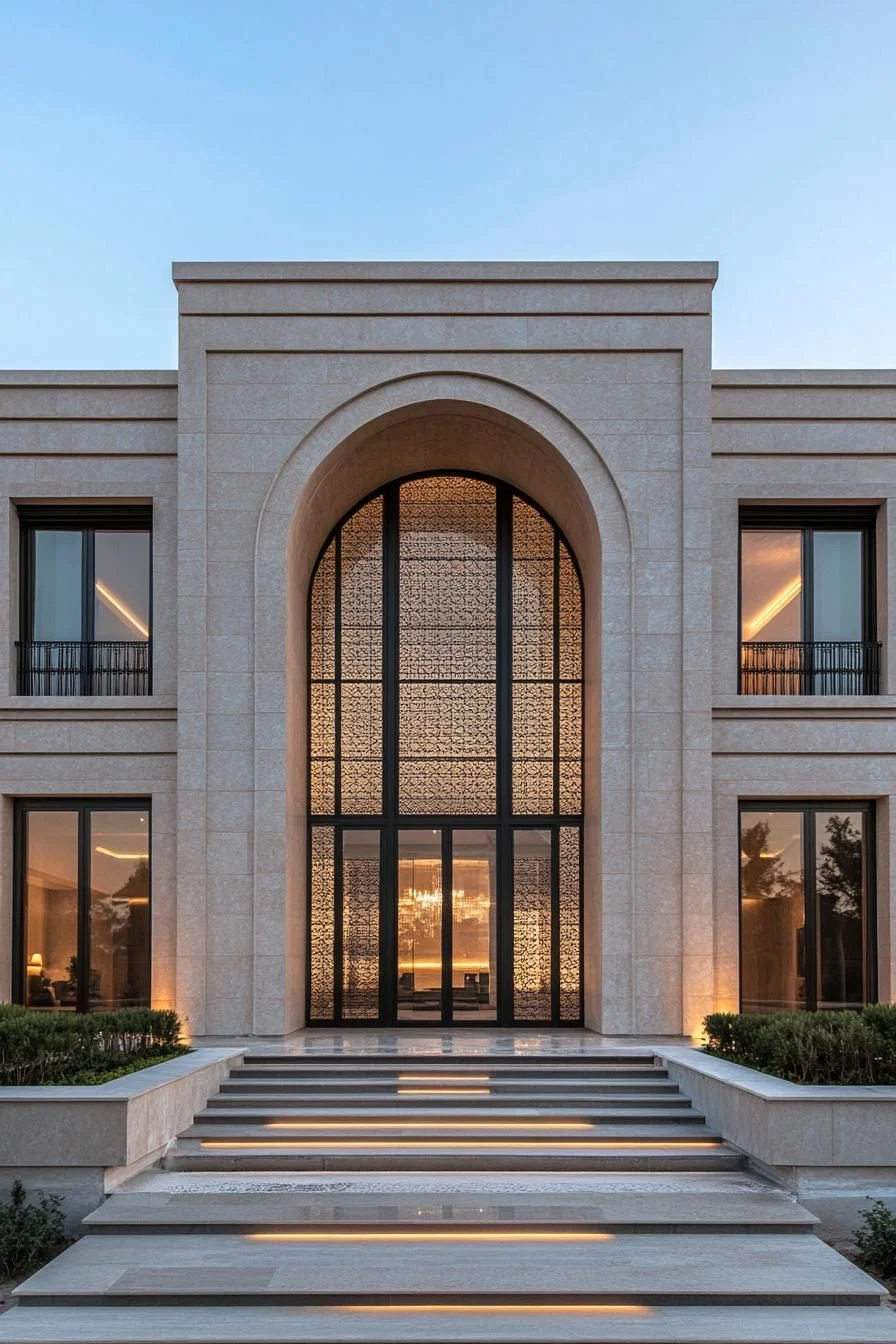 Arched Facade Glowing at Twilight