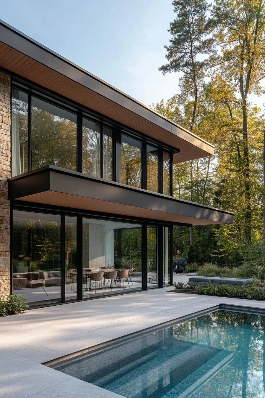 Glass Cabana Set Beside the Pool
