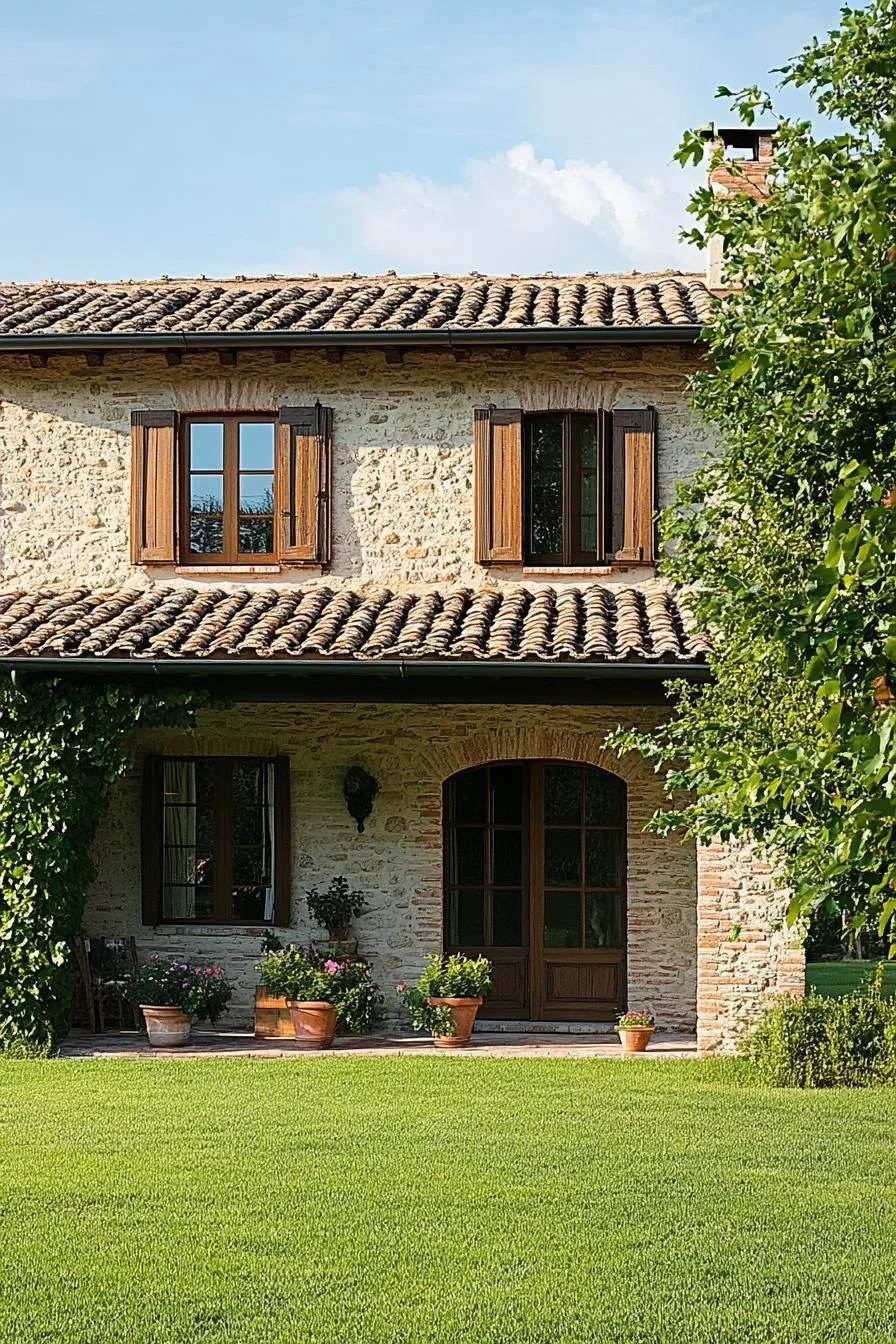 A Sunlit Stone Farmhouse with Wooden Accents