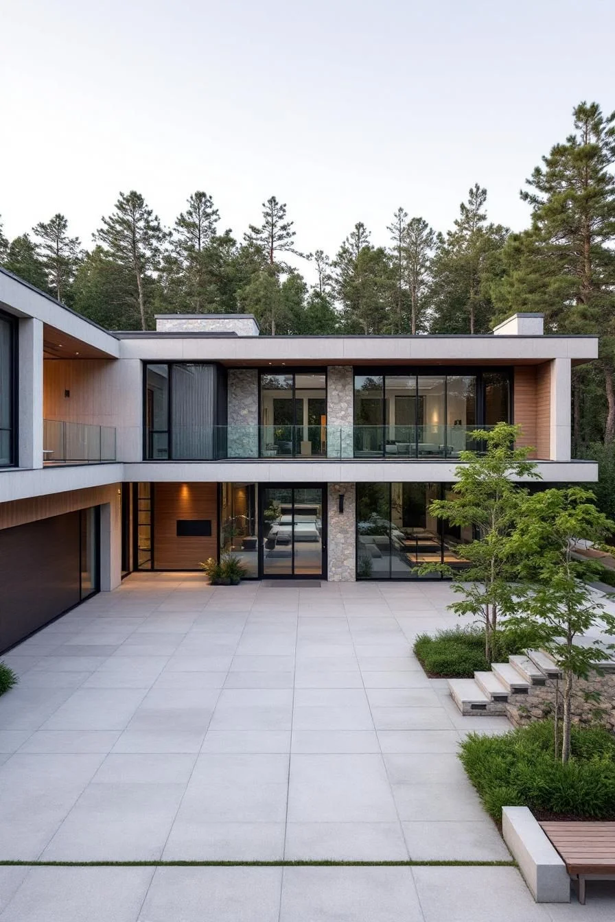 Concrete Retreat Framed by Forest