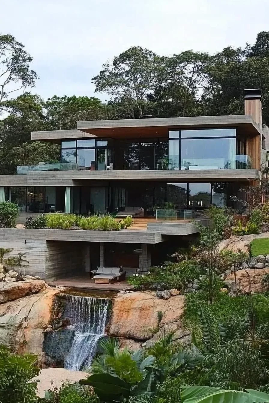 Mountainside Retreat with Waterfall View