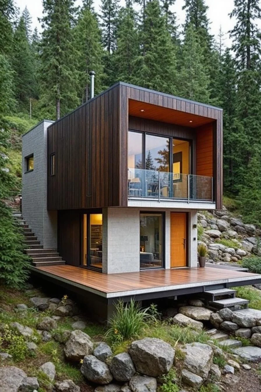 Calm Cube-Shaped Cabin in the Woods