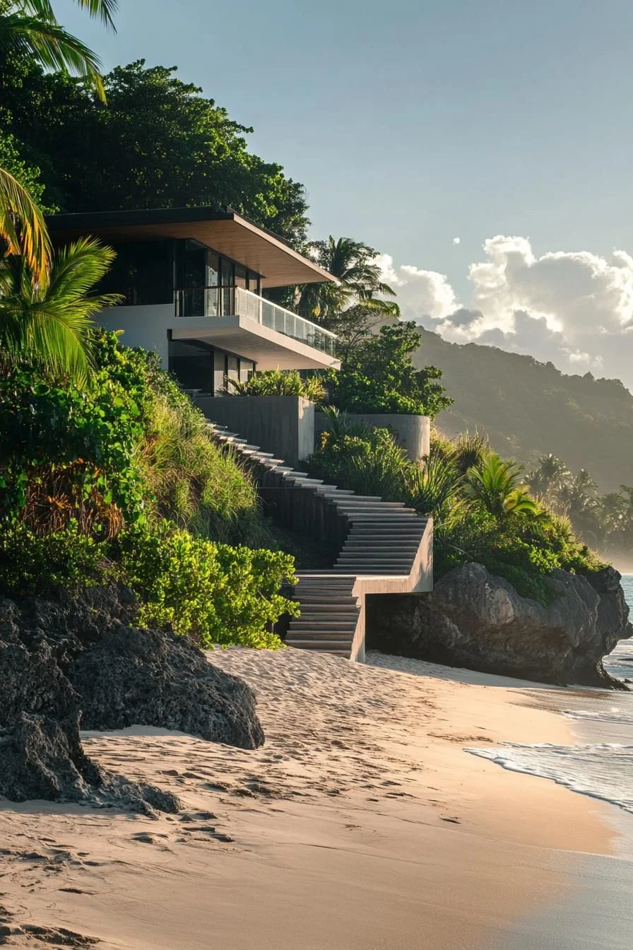 A Coastal Cascade Along the Beachfront Balustrade
